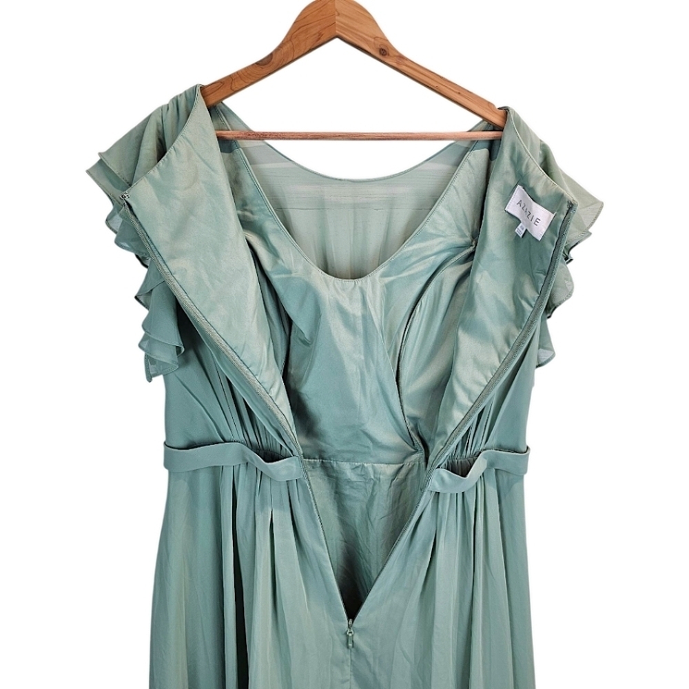 Azazie Womens Daphne A-Line Ruffled Chiffon Floor-Length Dress 14 Matcha Green - Picture 10 of 13